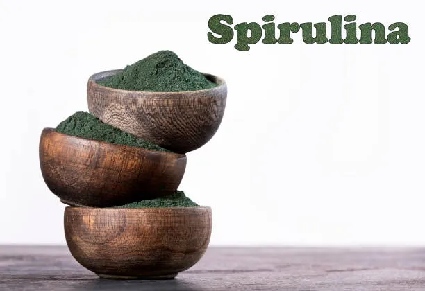 Spirulina Powder 60% Protein 80-mesh algae ingredient for smoothies, nutrition bars, and dietary supplements.