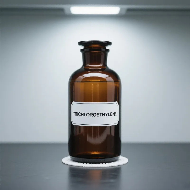 Trichloroethylene 99.3% industrial solvent sample bottle for bulk 280 kg drum supply.
