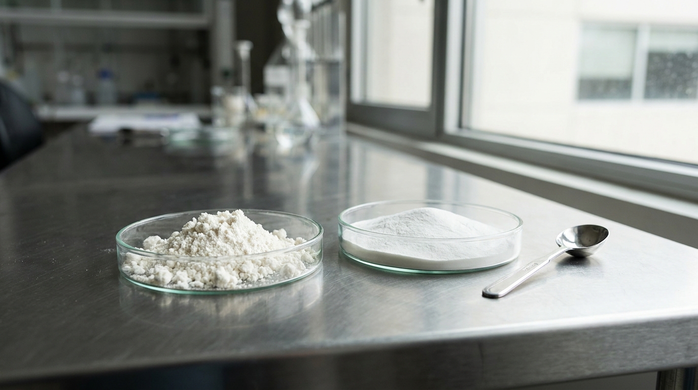 Comparison of hygroscopic standard carnitine and stable tartrate powder.