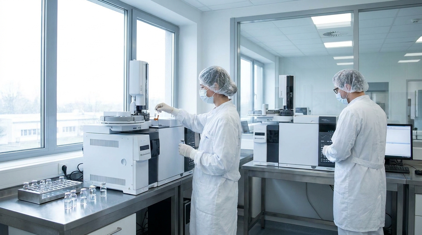 Scientists conducting rigorous quality control testing on supplement ingredients in a lab