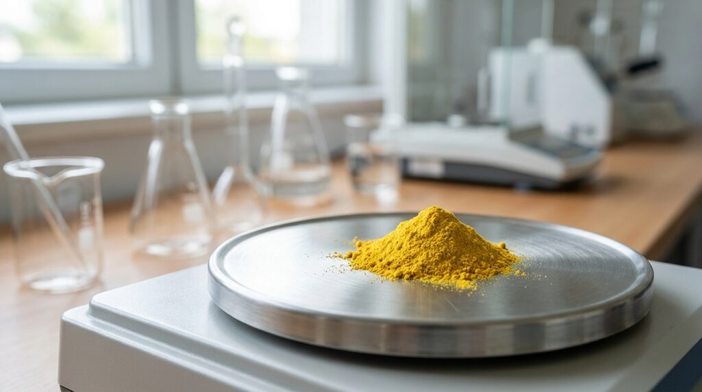 Pure fermentation-grade Coenzyme Q10 powder on a laboratory scale