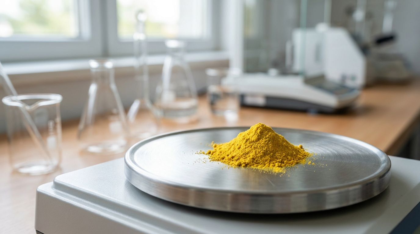 Pure fermentation-grade Coenzyme Q10 powder on a laboratory scale